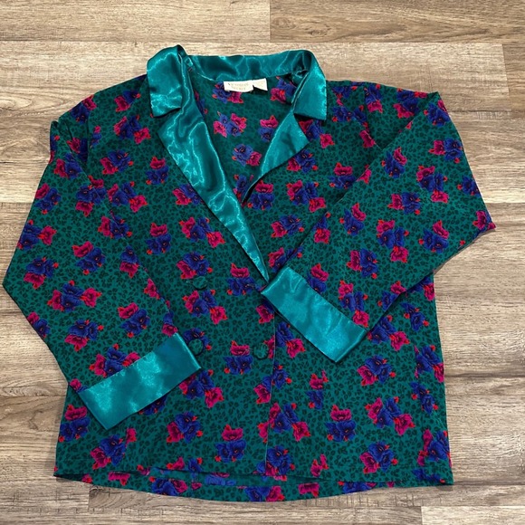 Victoria's Secret Other - Vintage Victorias Secret Gold Label Floral Pajama Top Teal Pink Purple Med 90'S